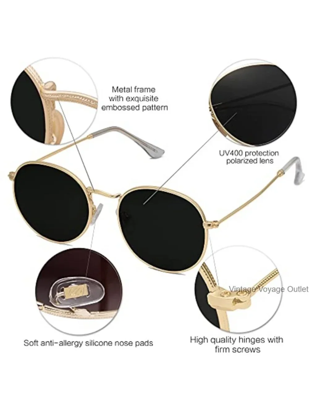 Small Round Polarized Sunglasses Stainless Steel Frame Classic Vintage Shades